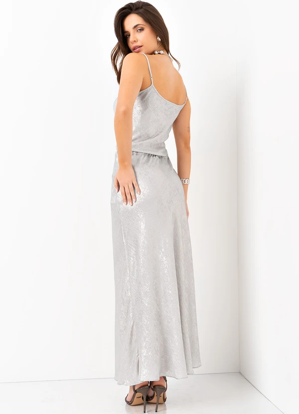 Mob - Saia Longuete Evasê Cós Elástico Prata 4