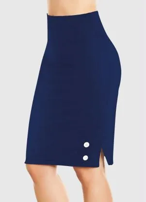 Moda Pop - Saia Marinho com Fenda Lateral e Botões - MODA POP