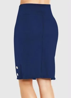 Moda Pop - Saia Marinho com Fenda Lateral e Botões - MODA POP