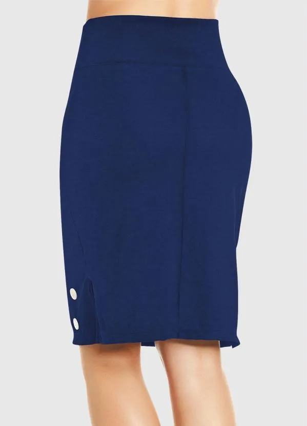 Moda Pop - Saia Marinho com Fenda Lateral e Botões 2