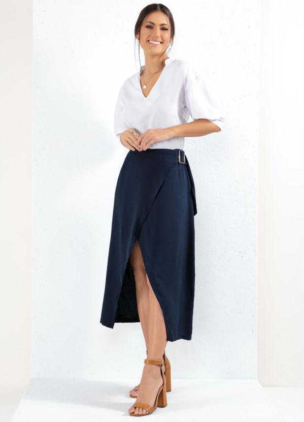 Queima Estoque - Saia Marinho Transpassada com Fivela 3