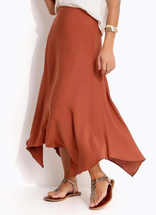 Quintess - Saia Marrom Claro em Viscose com Poliamida