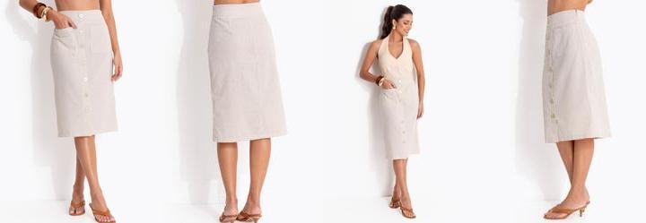 Saia Natural em Jacquard Texturizado
