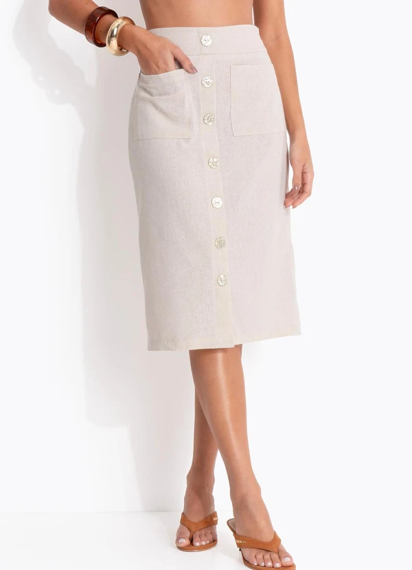 Quintess - Saia Marrom em Jacquard Texturizado