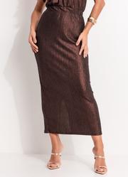 Saia Marrom em Malha Canelada