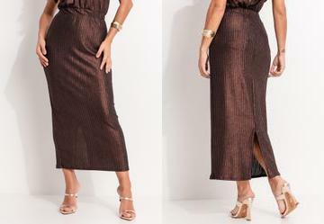 Saia Marrom em Malha Canelada