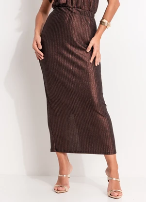 Quintess - Saia Marrom em Malha Canelada - QUINTESS