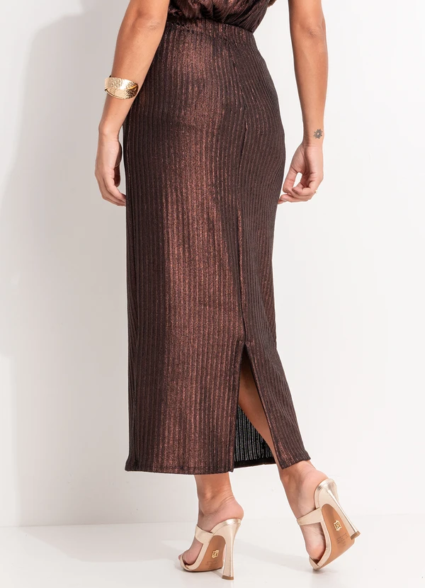 Quintess - Saia Marrom em Malha Canelada 2