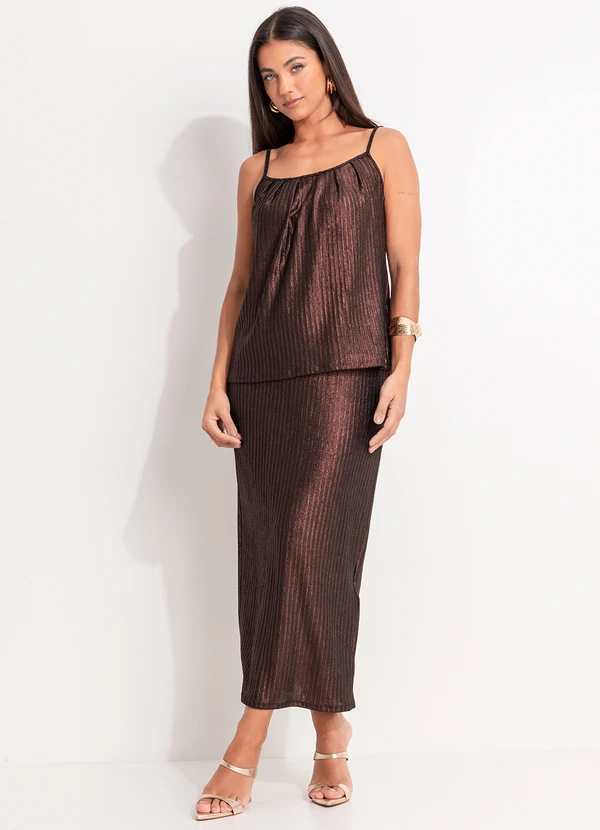 Quintess - Saia Marrom em Malha Canelada 5