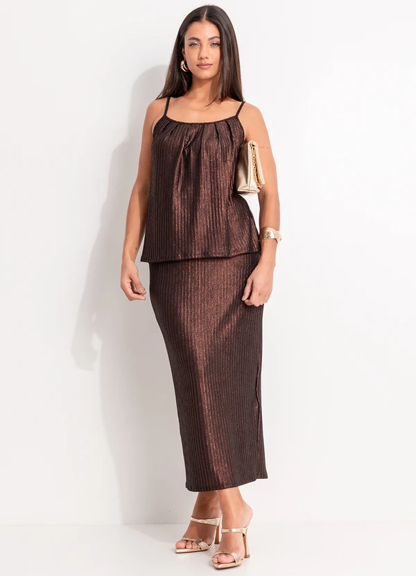 Quintess - Saia Marrom em Malha Canelada 6