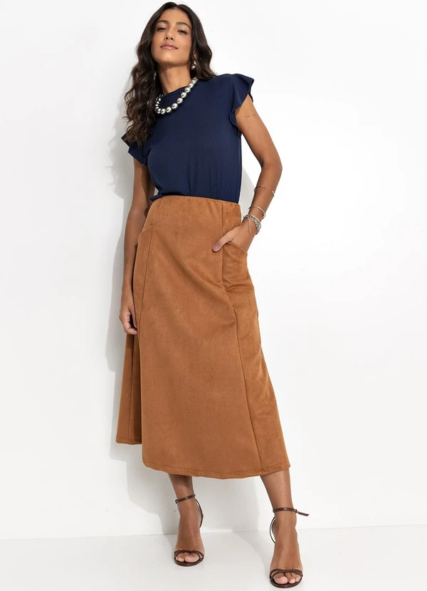 Quintess - Saia Marrom em Malha Suede 3