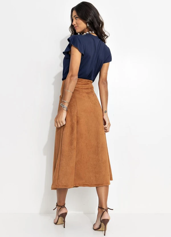 Quintess - Saia Marrom em Malha Suede 4