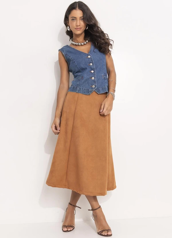 Quintess - Saia Marrom em Malha Suede 6