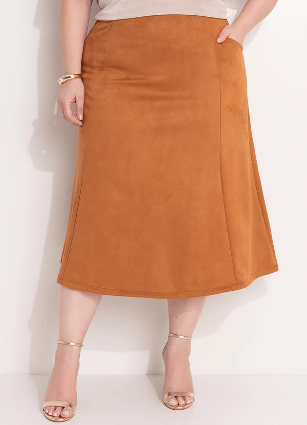 Quintess - Saia Marrom em Malha Suede 8