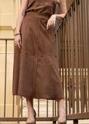 Saia Marrom em Malha Suede