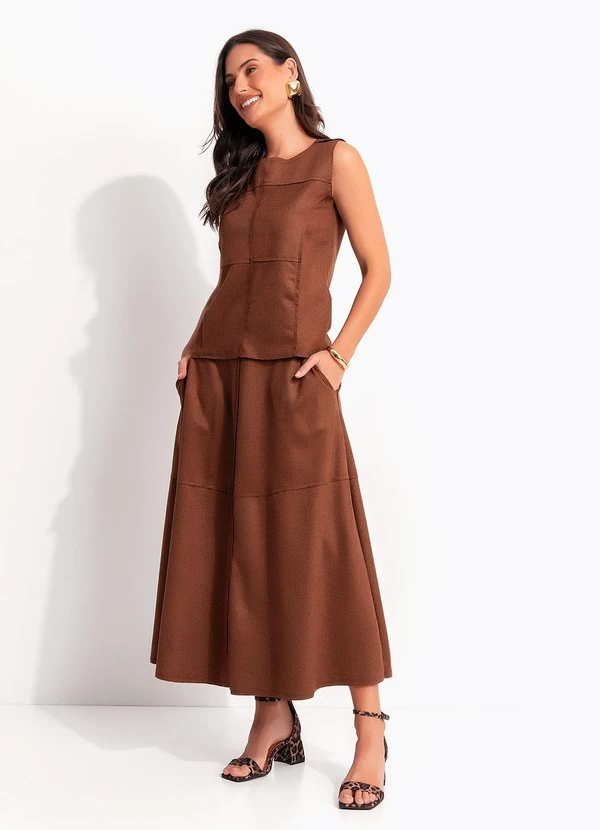 Quintess - Saia Marrom em Malha Suede 10