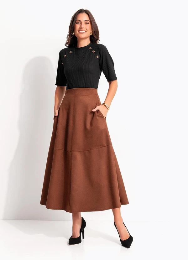Quintess - Saia Marrom em Malha Suede 11