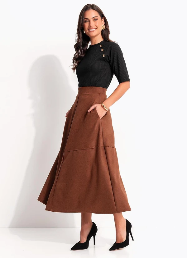 Quintess - Saia Marrom em Malha Suede 12