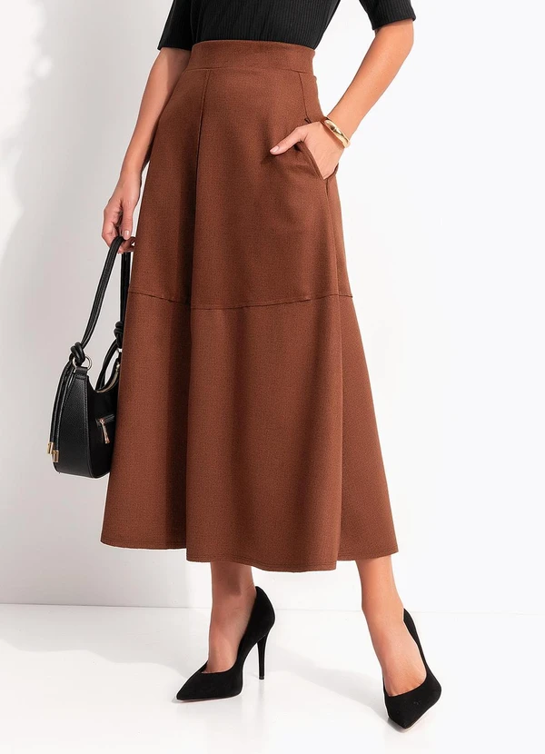 Quintess - Saia Marrom em Malha Suede 5