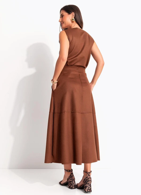 Quintess - Saia Marrom em Malha Suede 8