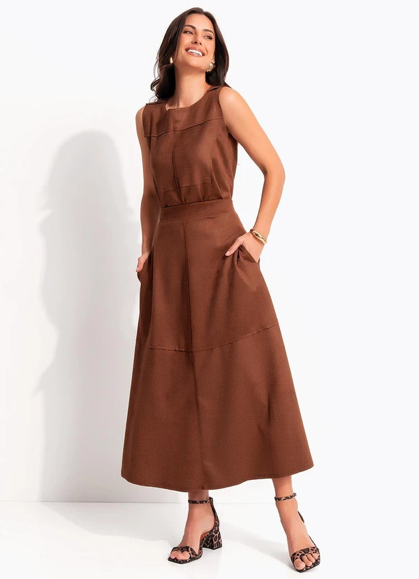 Quintess - Saia Marrom em Malha Suede 9