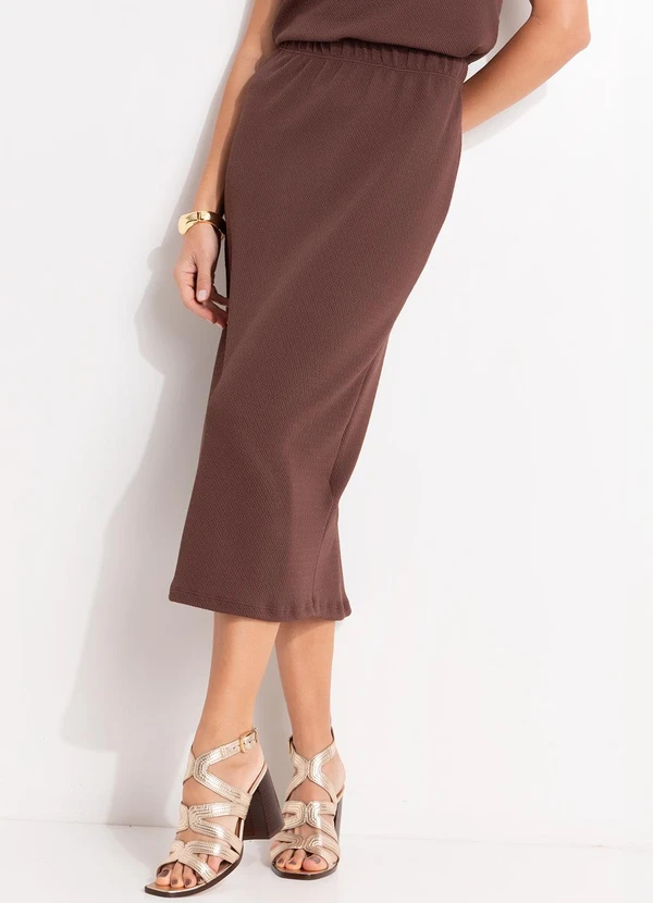 Quintess - Saia Marrom em Malha Texturizada