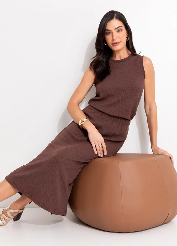 Quintess - Saia Marrom em Malha Texturizada 6