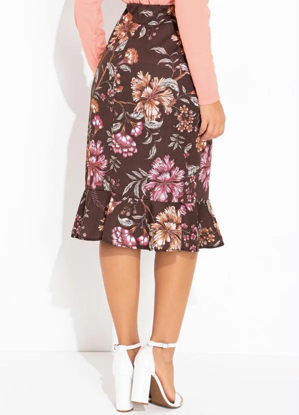 Rosalie - Saia Marrom Floral com Babado 2