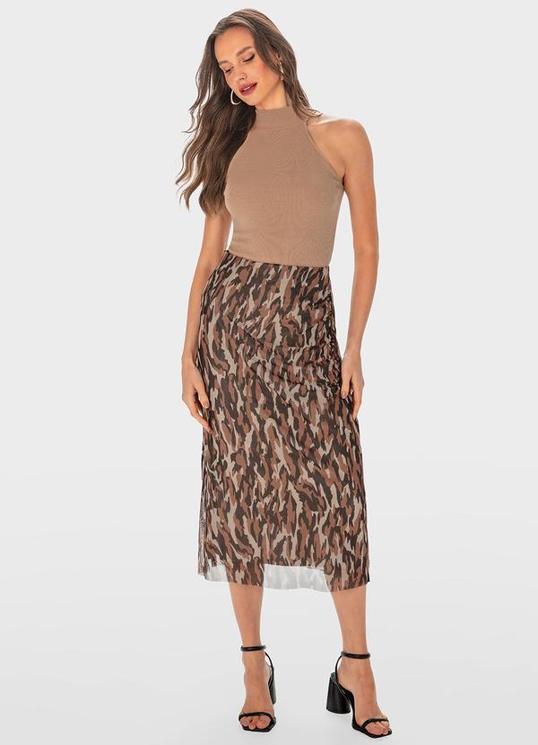 Malwee - Saia Marrom Mídi Reta Texturizada 2