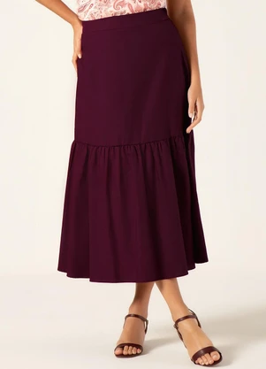 Principessa - Saia Maxi Longuete em Tricoline Vinho Kauane - PRINCIPESSA