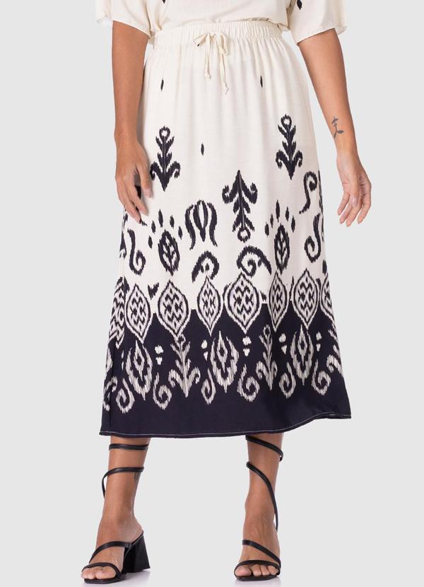 Malwee - Saia Midi Abstrata em Viscose Bege