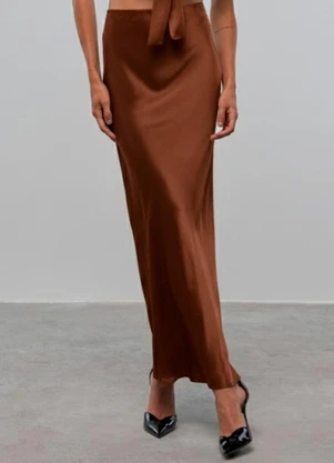 Carlota Costa - Saia Midi Acetinada Marrom - CARLOTA COSTA