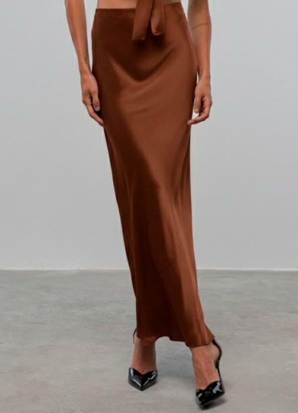 Carlota Costa - Saia Midi Acetinada Marrom