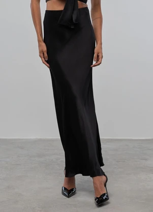 Carlota Costa - Saia Midi Acetinada Preto - CARLOTA COSTA