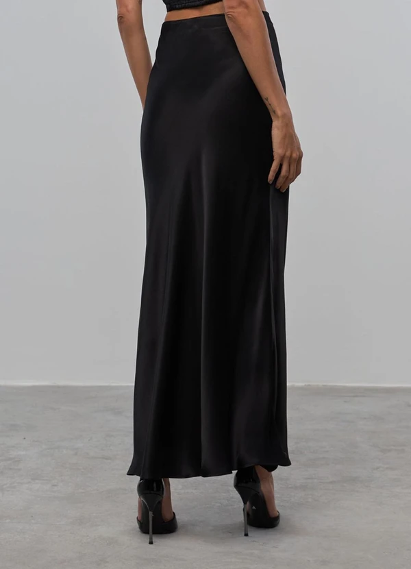 Carlota Costa - Saia Midi Acetinada Preto 2