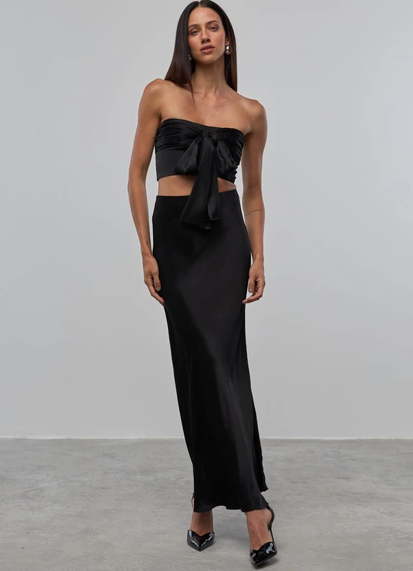 Carlota Costa - Saia Midi Acetinada Preto 3