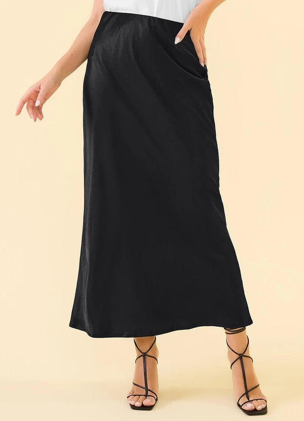 Angel - Saia Midi Acetinado Preto