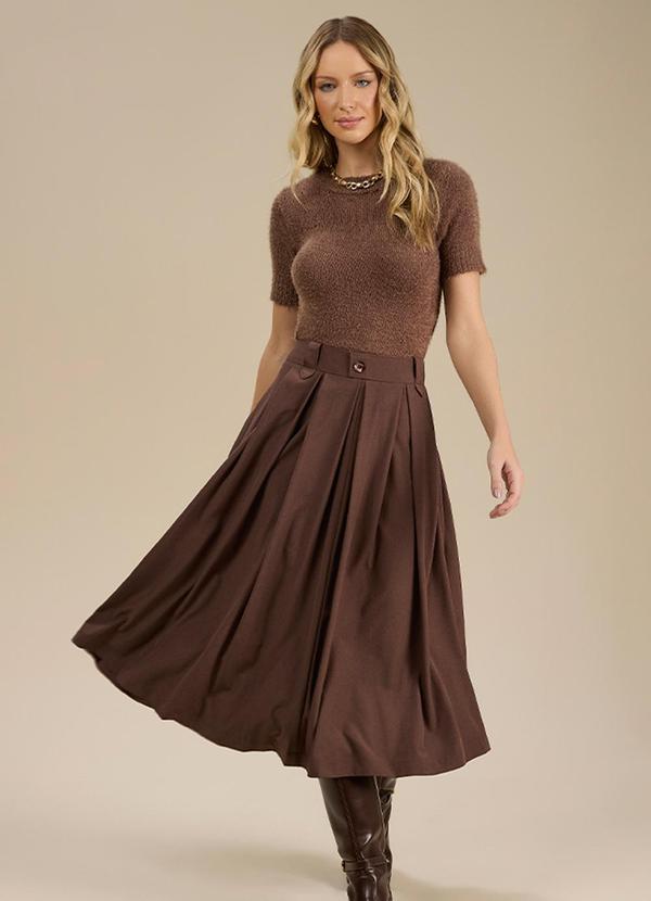 Angel - Saia Midi Alfaiataria Marrom
