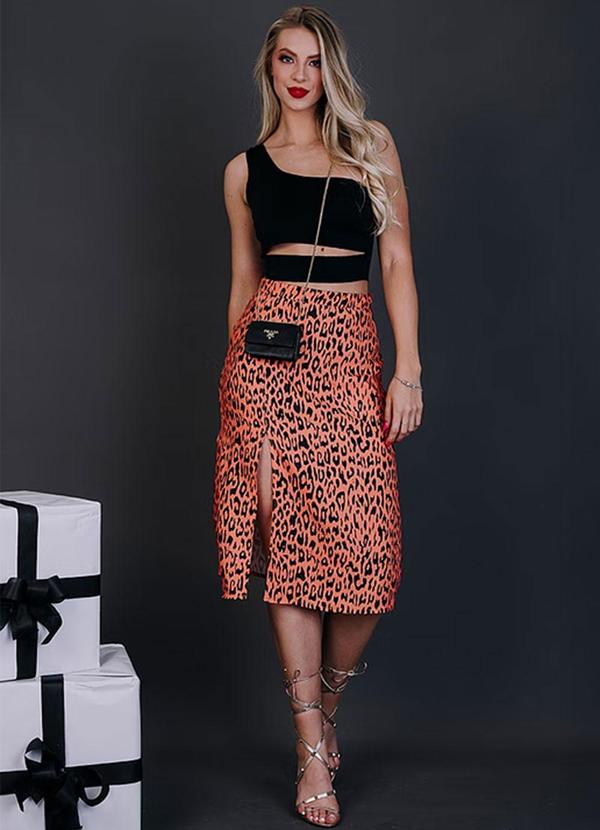 Amo Brand - Saia Midi Animal Print Onça Laranja 3