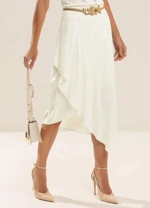 Gris - Saia Midi Assimétrica com Linho Off-White - GRIS