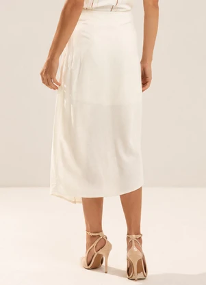 Gris - Saia Midi Assimétrica com Linho Off-White - GRIS