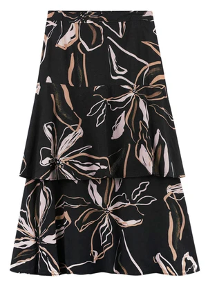 Outlet - Saia Midi Babado Feminino Preto - OUTLET