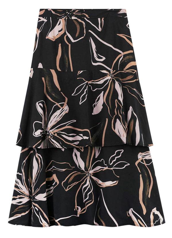 Rezzato - Saia Midi Babado Feminino Preto