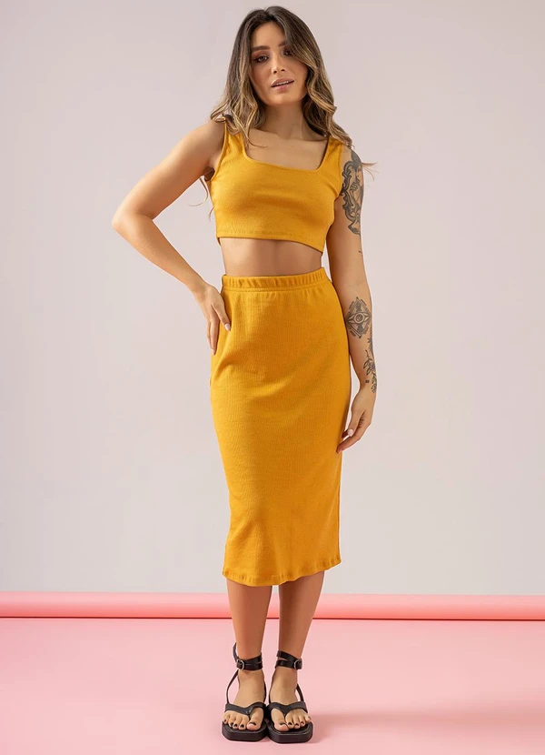 Just Basic - Saia Midi Básica em Ribaninha Amarelo 3