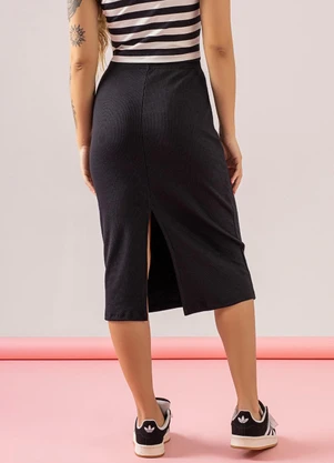 Just Basic - Saia Midi Básica em Ribaninha Preto - JUST BASIC