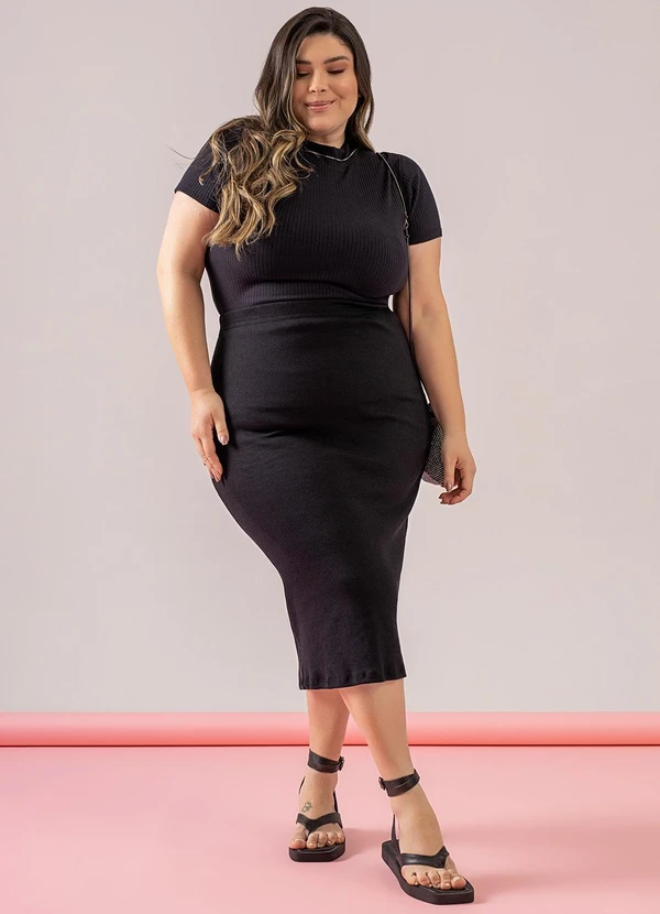 Just Basic - Saia Midi Básica em Ribaninha Preto 5