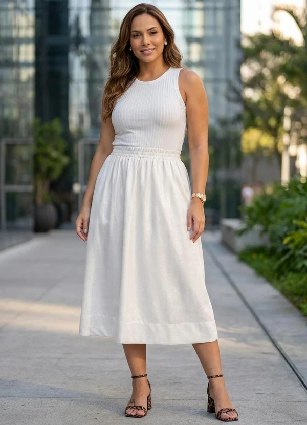Quintess - Saia Midi Branca em Tricoline 13
