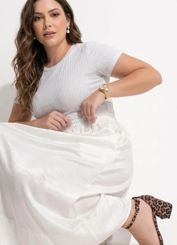 Quintess - Saia Midi Branca em Tricoline 16