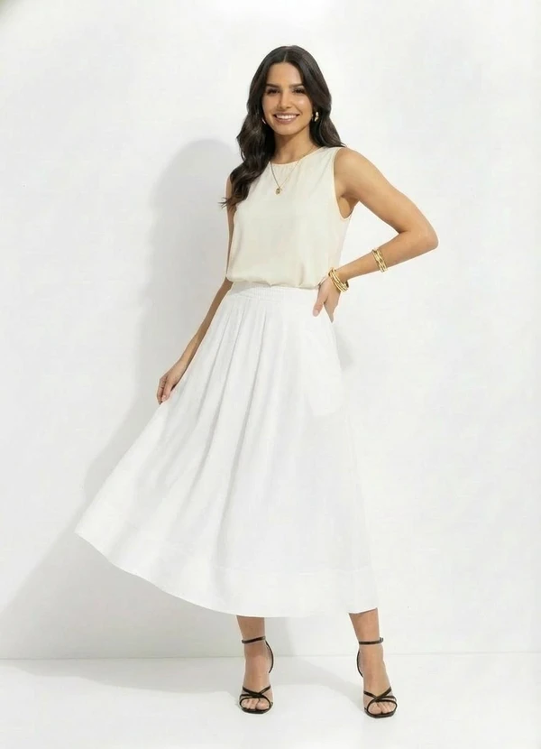 Quintess - Saia Midi Branca em Tricoline 17
