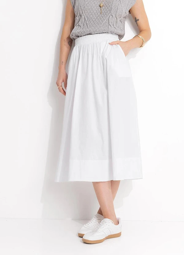 Quintess - Saia Midi Branca em Tricoline 6